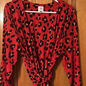 CAbi Red and Black Wrap Dress